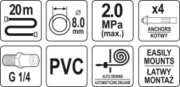 PRZEWÓD PNEUMATYCZNY NA ZWIJAKU AUTOMATYCZNYM 8MM 20M YATO