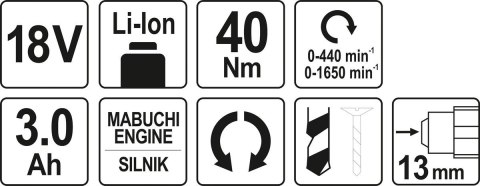 WIERTARKO-WKRĘTARKA 18V, 2 AKUMULATORY YATO WIERTARKO-WKRĘTARKA 18V, 2 AKUMULATORY YATO