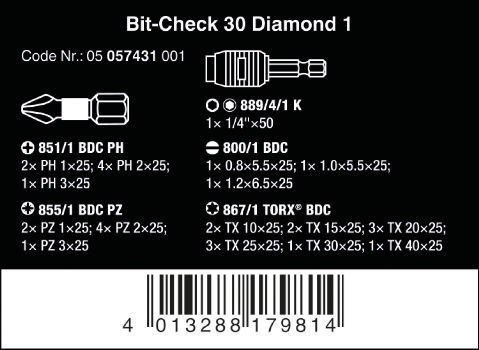 ZESTAW BITÓW BIT-CHECK 30 DIAMOND 1, 30 CZĘŚĆ WERA ZESTAW BITÓW BIT-CHECK 30 DIAMOND 1, 30 CZĘŚĆ WERA