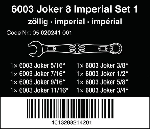 ZESTAW KLUCZY PŁASKO-OCZKOWYCH 6003 JOKER 8 IMPERIAL, 8CZ. WERA ZESTAW KLUCZY PŁASKO-OCZKOWYCH 6003 JOKER 8 IMPERIAL, 8CZ. WERA
