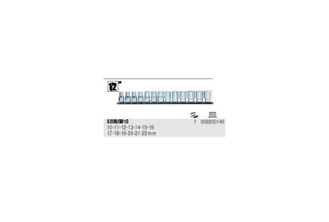 KOMPLET NASADEK 1/2'' 10-22MM,METALOWA SZYNA, 13 SZT. BETA KOMPLET NASADEK 1/2'' 10-22MM,METALOWA SZYNA, 13 SZT. BETA