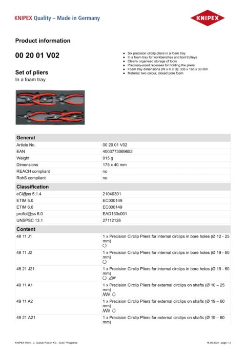 ZESTAW SZCZYPIEC DO PIERŚCIENI OSADCZYCH 6CZ. KNIPEX ZESTAW SZCZYPIEC DO PIERŚCIENI OSADCZYCH 6CZ. KNIPEX