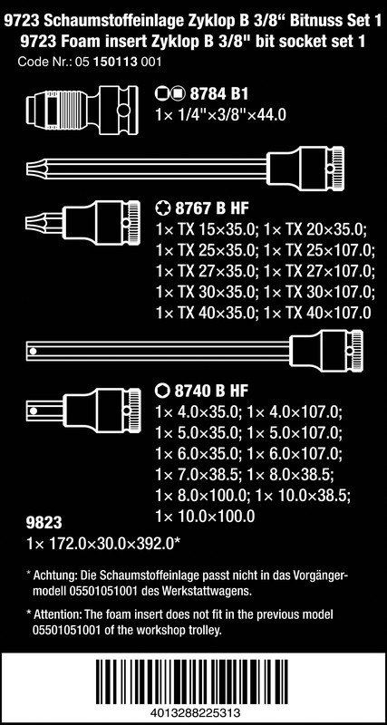 WKŁADKA PIANKOWA ZYKLOP 3/8''B, SET 1, 22CZ. WERA WKŁADKA PIANKOWA ZYKLOP 3/8''B, SET 1, 22CZ. WERA