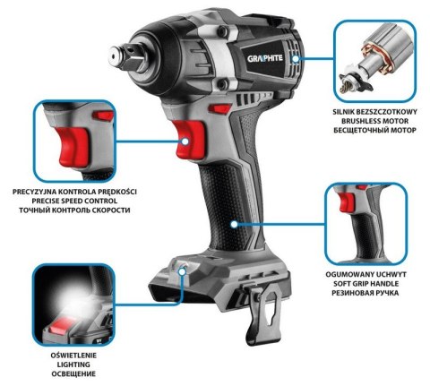 KLUCZ UDAROWY AKUMULATOROWY ENERGY 18V LI-LON, BEZ AKUM. GRAPHITE KLUCZ UDAROWY AKUMULATOROWY ENERGY 18V LI-LON, BEZ AKUM. GRAPHITE
