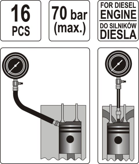 MIERNIK CIŚNIENIA SPRĘŻANIA DIESEL 16 CZĘŚCI YATO MIERNIK CIŚNIENIA SPRĘŻANIA DIESEL 16 CZĘŚCI YATO