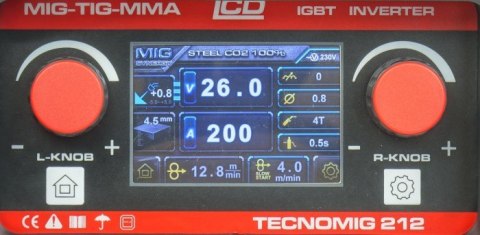 PÓŁAUTOMAT SPAWALNICZY TECNOMIG 212 LCD SYNERGIC VRD ALU IDEAL PÓŁAUTOMAT SPAWALNICZY TECNOMIG 212 LCD SYNERGIC VRD ALU IDEAL