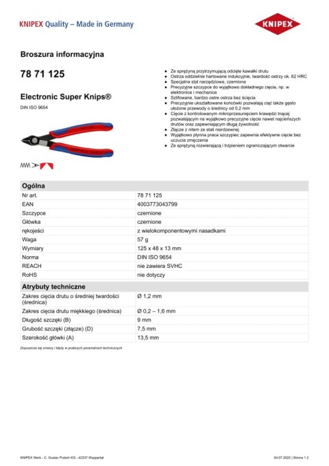 SZCZYPCE DO CIĘCIA 125MM ELECTRONIC SUPER KNIPS SZCZYPCE DO CIĘCIA 125MM ELECTRONIC SUPER KNIPS