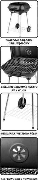 GRILL OGRODOWY Z POKRYWĄ, RUSZT 40*45CM. LUND