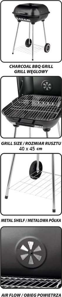 GRILL OGRODOWY Z POKRYWĄ, RUSZT 40*45CM. LUND GRILL OGRODOWY Z POKRYWĄ, RUSZT 40*45CM. LUND