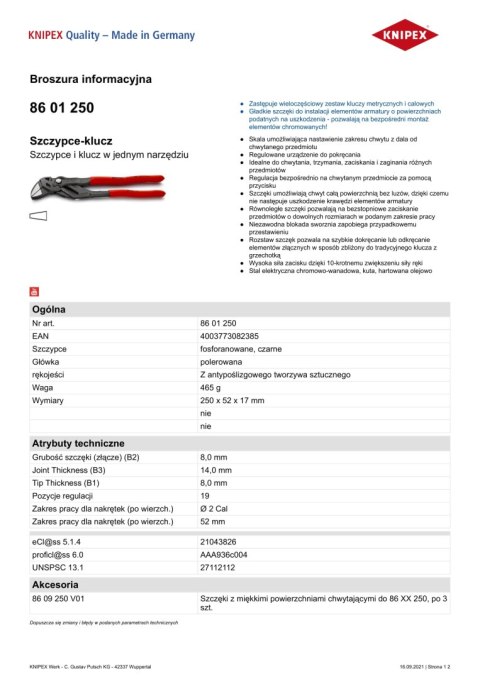 SZCZYPCE-KLUCZ OKSYDOWANE 250MM KNIPEX SZCZYPCE-KLUCZ OKSYDOWANE 250MM KNIPEX