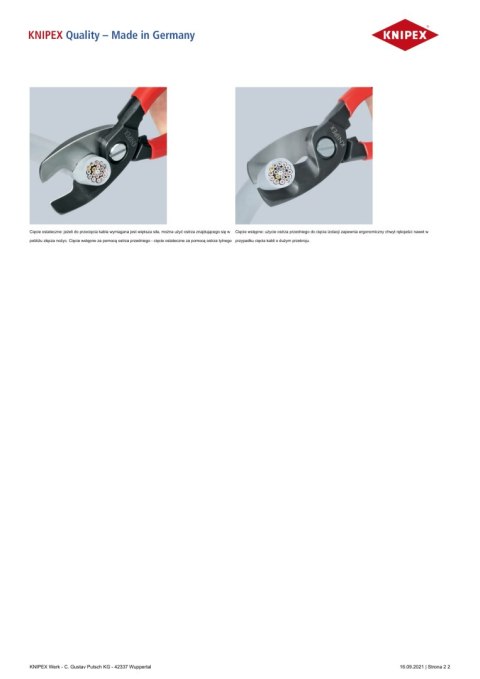 NOŻYCE DO KABLI 200MM KNIPEX NOŻYCE DO KABLI 200MM KNIPEX