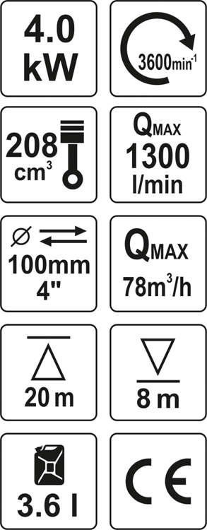 MOTOPOMPA DO WODY SPALINOWA 4'' 5,9HP 96M3/H YATO MOTOPOMPA DO WODY SPALINOWA 4'' 5,9HP 96M3/H YATO