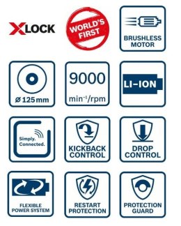 SZLIFIERKA KĄTOWA AKUMULATOROWA 125MM GWX 18-10C X-LOCK 0*AH BOSCH
