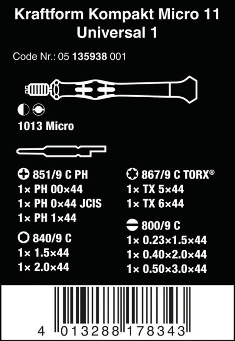 ZESTAW KRAFTFORM KOMPAKT MICRO 11 UNIVERSAL 1 WERA ZESTAW KRAFTFORM KOMPAKT MICRO 11 UNIVERSAL 1 WERA