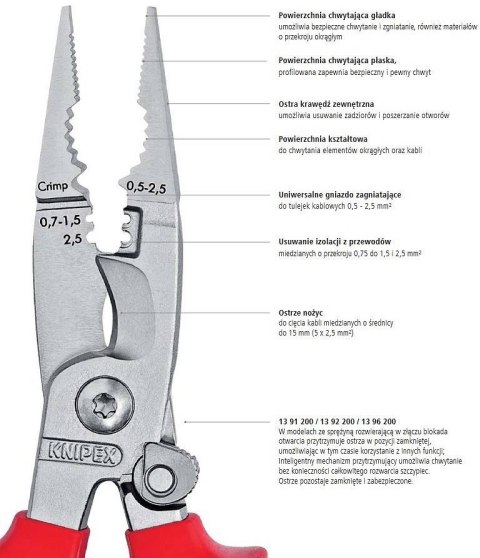 SZCZYPCE DO PRAC ELEKTROINSTALACYJNYCH 200 MM, 6W1 KNIPEX SZCZYPCE DO PRAC ELEKTROINSTALACYJNYCH 200 MM, 6W1 KNIPEX