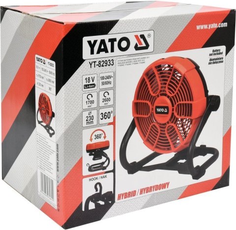 WENTYLATOR HYBRYDOWY 18V/240V BEZ AKUMULATORA YATO WENTYLATOR HYBRYDOWY 18V/240V BEZ AKUMULATORA YATO