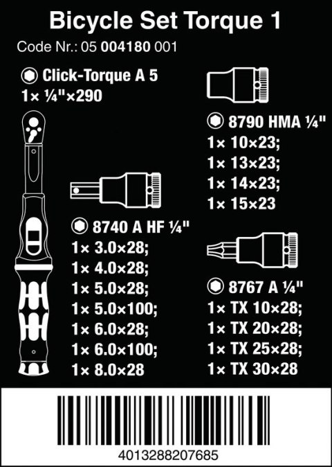 ZESTAW NARZĘDZI BICYCLE SET TORQUE 1, 2,5-25 NM, 16 CZĘŚĆ WERA ZESTAW NARZĘDZI BICYCLE SET TORQUE 1, 2,5-25 NM, 16 CZĘŚĆ WERA