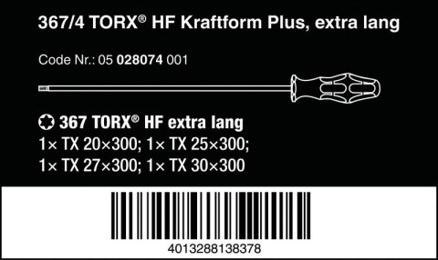 ZESTAW WKRĘTAKÓW KRAFTFORM TORX, TRZPIEŃ 300MM, 4SZT. WERA ZESTAW WKRĘTAKÓW KRAFTFORM TORX, TRZPIEŃ 300MM, 4SZT. WERA