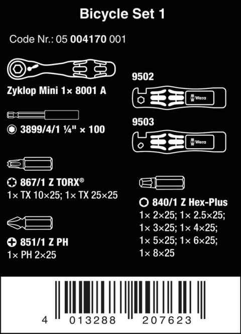 ZESTAW WKRĘTAKÓW BICYCLE SET 1, 14 CZĘŚĆ WERA ZESTAW WKRĘTAKÓW BICYCLE SET 1, 14 CZĘŚĆ WERA