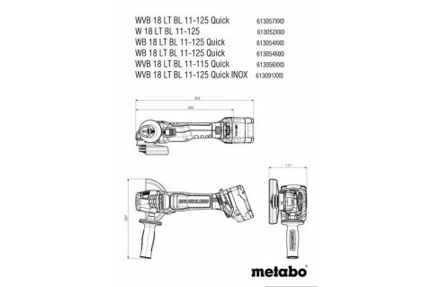 SZLIFIERKA KĄTOWA AKUMULATOROWA 125 WB 18 LT BL 11-125 QUICK METABO SZLIFIERKA KĄTOWA AKUMULATOROWA 125 WB 18 LT BL 11-125 QUICK METABO