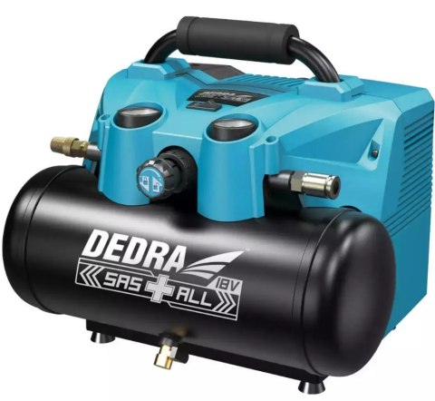 KOMPRESOR AKUMULATOROWY 2x18V DEDRA SAS+ALL 8 BAR | ZBIORNIK 6L | PRZEPUSTOWOŚĆ 90L/MIN KOMPRESOR AKUMULATOROWY 2x18V DEDRA SAS+ALL 8 BAR | ZBIORNIK 6L | PRZEPUSTOWOŚĆ 90L/MIN