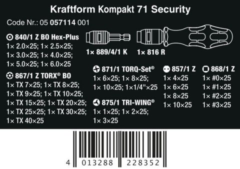 ZESTAW KRAFTFORM KOMPAKT 71 SECURITY, 32 CZ. WERA ZESTAW KRAFTFORM KOMPAKT 71 SECURITY, 32 CZ. WERA