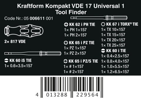 ZESTAW WKRĘTAKÓW KRAFTFORM KOMPAKT VDE 17 UNIVERSAL 1, 17CZ. WERA ZESTAW WKRĘTAKÓW KRAFTFORM KOMPAKT VDE 17 UNIVERSAL 1, 17CZ. WERA