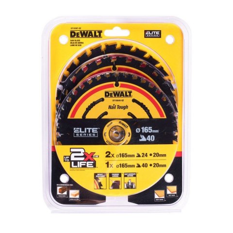 PIŁA TARCZOWA DO DREWNA ELITE 2*165MM 24Z + 165MM 40Z 3-PAK DEWALT PIŁA TARCZOWA DO DREWNA ELITE 2*165MM 24Z + 165MM 40Z 3-PAK DEWALT