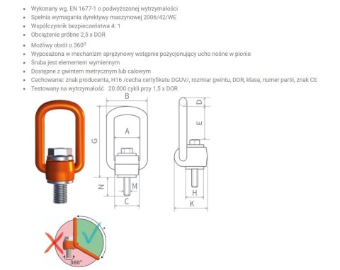 ŚRUBA Z UCHEM OBROTOWO UCHYLNYM PLAW M12 1.0T UN ŚRUBA Z UCHEM OBROTOWO UCHYLNYM PLAW M12 1.0T UN