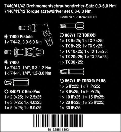 ZESTAW WKRĘTAKÓW DYNAMOMETRYCZNYCH NASTAWNYCH 0.3-6.0NM 27CZ WERA ZESTAW WKRĘTAKÓW DYNAMOMETRYCZNYCH NASTAWNYCH 0.3-6.0NM 27CZ WERA