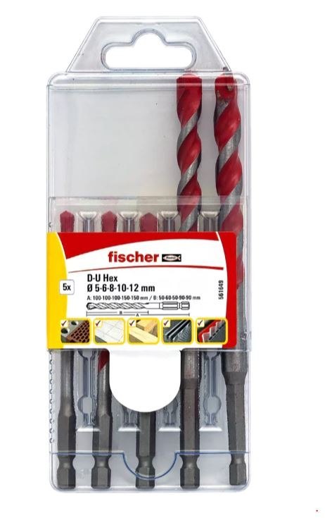 ZESTAW WIERTEŁ UNIWERSLANYCH D-U HEX SET 5-12 MM FISCHER ZESTAW WIERTEŁ UNIWERSLANYCH D-U HEX SET 5-12 MM FISCHER