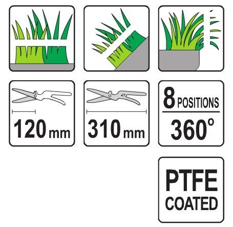 NOŻYCE DO TRAWY OBROTOWE 310MM 8 - POZYCYJNE OSTRZA TEFLON YATO NOŻYCE DO TRAWY OBROTOWE 310MM 8 - POZYCYJNE OSTRZA TEFLON YATO