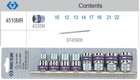 KOMPLET NASADEK 1/2 6-KĄTNE 8 SZTUK 10-22MM CHROMOWANE KING TONY KOMPLET NASADEK 1/2 6-KĄTNE 8 SZTUK 10-22MM CHROMOWANE KING TONY