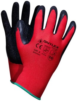 RĘKAWICE POLIESTER+LATEX RTELA, GNYLEX CZERWONO-CZARNE 8 UN