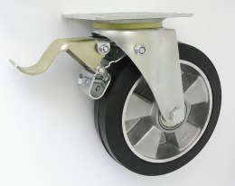 KOŁO ALUMINIUM-GUMA 200MM OBUDOWA SKRĘTNA+HAMULEC A65GH UN