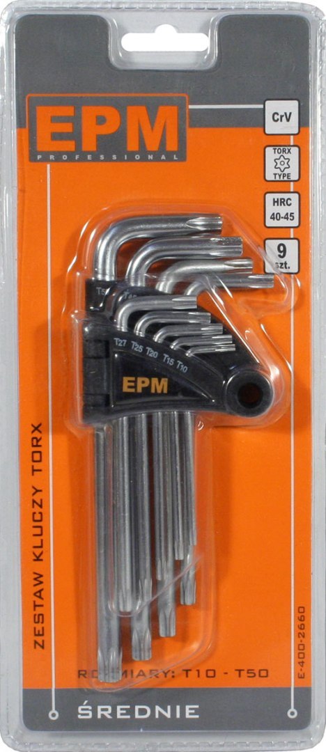 KOMPLET KLUCZY TORX TYP L T10-T50 9SZT. ŚREDNIE EPM KOMPLET KLUCZY TORX TYP L T10-T50 9SZT. ŚREDNIE EPM