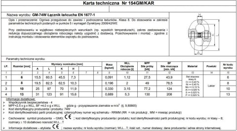 OGNIWO PRZEGUBOWE GM74W-G8 10MM WLL 3.15T UN OGNIWO PRZEGUBOWE GM74W-G8 10MM WLL 3.15T UN