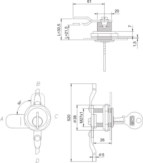 ZAMEK KASETOWY NIKLOWANY ZKT 31 A-1 LOB ZAMEK KASETOWY NIKLOWANY ZKT 31 A-1 LOB
