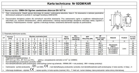OGNIWO ZBIORCZE 22 GM94 G4 WLL6.4T UN OGNIWO ZBIORCZE 22 GM94 G4 WLL6.4T UN