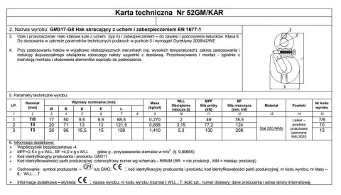 HAK SKRACAJĄCY Z UCHEM I ZABEZPIECZENIEM 13MM G8 WLL5.3T UN HAK SKRACAJĄCY Z UCHEM I ZABEZPIECZENIEM 13MM G8 WLL5.3T UN