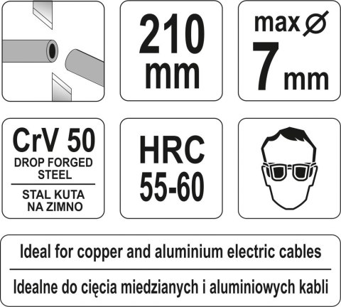SZCZYPCE DO CIĘCIA PRZEWODÓW 210MM MAX.7MM YATO SZCZYPCE DO CIĘCIA PRZEWODÓW 210MM MAX.7MM YATO
