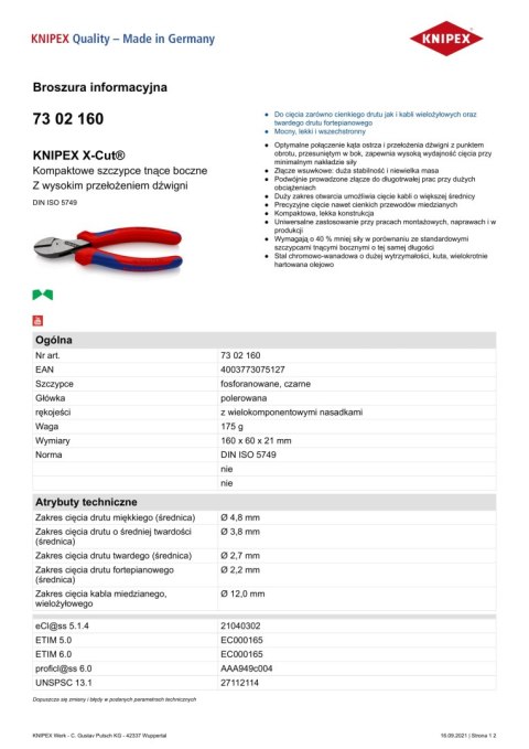 SZCZYPCE TNĄCE BOCZNE X-CUT 160MM KNIPEX SZCZYPCE TNĄCE BOCZNE X-CUT 160MM KNIPEX