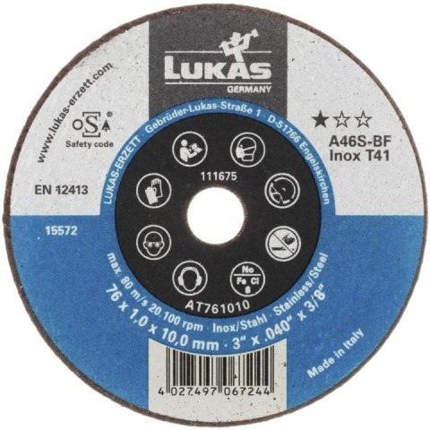 TARCZA PŁASKA T1A 76*1.0*10 A46S-BF INOX PREMIUMFLEX ROTTLUFF TARCZA PŁASKA T1A 76*1.0*10 A46S-BF INOX PREMIUMFLEX ROTTLUFF