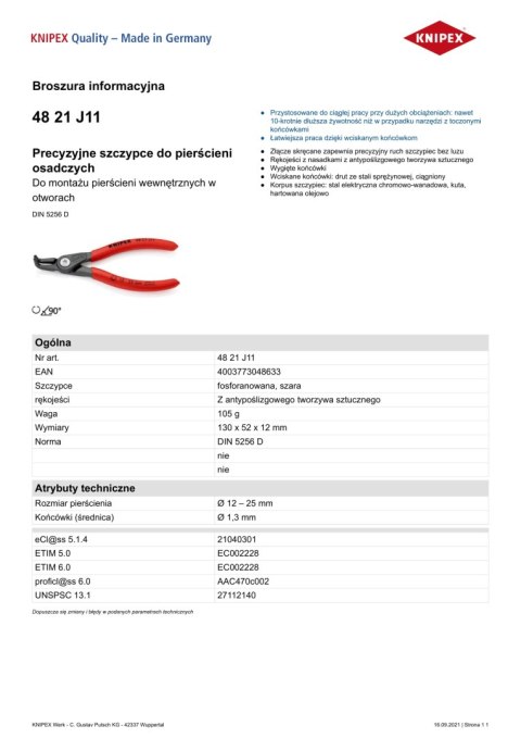 PRECYZYJNE SZCZYPCE DO PIERŚCIENI WEW.WYGIĘTE 130MM KNIPEX PRECYZYJNE SZCZYPCE DO PIERŚCIENI WEW.WYGIĘTE 130MM KNIPEX