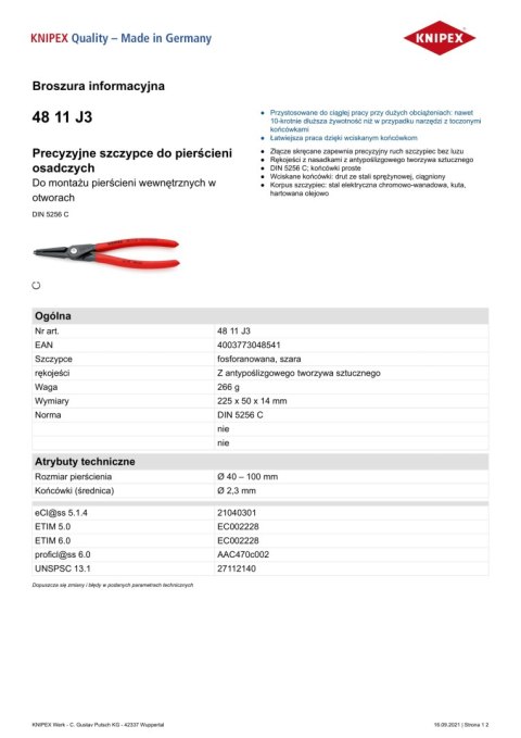 PRECYZYJNE SZCZYPCE DO PIERŚCIENI OSADCZYCH SPRĘŻYNUJĄCYCH KNIPEX PRECYZYJNE SZCZYPCE DO PIERŚCIENI OSADCZYCH SPRĘŻYNUJĄCYCH KNIPEX