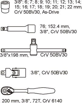 WKŁAD DO SZUFLADY ZESTAW KLUCZY NASADOWYCH 3/8'' 22 CZĘŚCI YATO WKŁAD DO SZUFLADY ZESTAW KLUCZY NASADOWYCH 3/8'' 22 CZĘŚCI YATO