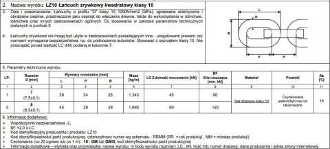 ŁAŃCUCH ZRYWKOWY PROFIL 'D' 8*28MM KL.10 LC60KN UN ŁAŃCUCH ZRYWKOWY PROFIL 'D' 8*28MM KL.10 LC60KN UN