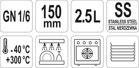 POJEMNIK GASTRONOMICZNY GN 1/6 150MM YATO GASTRO POJEMNIK GASTRONOMICZNY GN 1/6 150MM YATO GASTRO