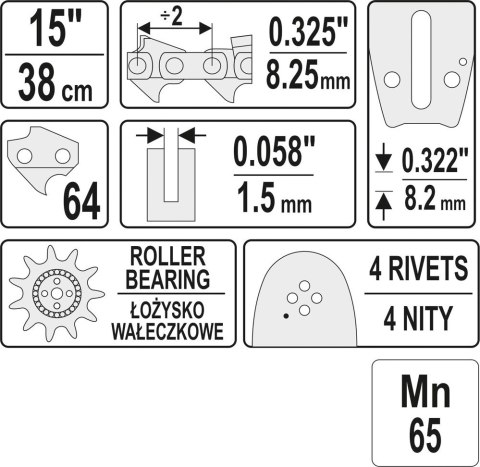 PROWADNICA ŁAŃCUCHA DO PILAREK 15'' 325U YATO PROWADNICA ŁAŃCUCHA DO PILAREK 15'' 325U YATO