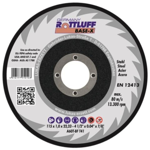 TARCZA PŁASKA T1A 125*1.0*22 A60T-BF PRO-X ROTTLUFF TARCZA PŁASKA T1A 125*1.0*22 A60T-BF PRO-X ROTTLUFF
